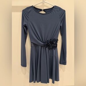 Dusty Blue Lyrical Dance Dress Costume with Floral Embellishment